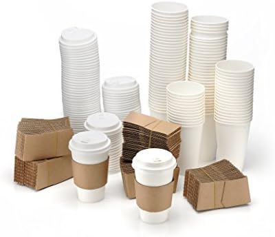Your Essentials 12 oz Disposable Coffee Cups With Lids &amp; Sleeves. Ideal For Travel, Offices, Office supplies. Recyclable To Go White Styrofoam Hot Drink Paper Coffee Cup Bulk Pack Case (100)