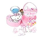 Cute Heart-shaped Hello Kitty Jewelry Storage Box 2 Layer with Adorable Faux Pearl Girl Hairpin & Accessory 10-piece Set