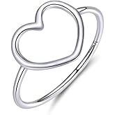 OIDIMS Sterling Silver 925 Simple Minimalist Heart Finger Rings for Women Stacking Band Simple Design Delicate Wedding Engagement Statement Jewelry Classic Eternity Gift for Mom Girlfriend