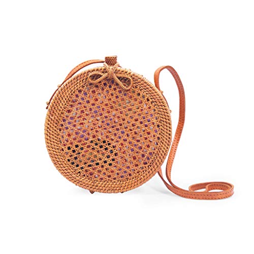 Round Circle Canteen Summer Wicker Woven Rattan Woman Basket Bag - Thumbnail 3