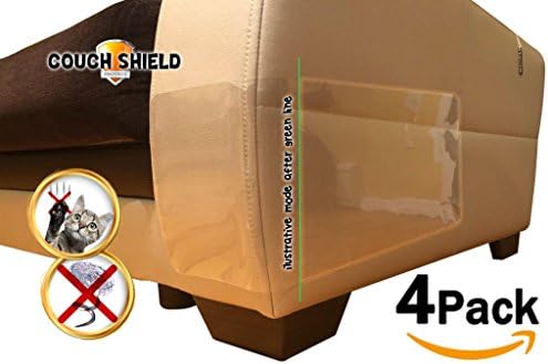 Couch Shield NO PINS REQUIRED - COUCH GUARD FOR CAT SCRATCHING OR CLAWING FURNITURE PROTECTORS BEST FOR UPHOLSTERY, LEATHER, CHAIRS, RECLINER, WOOD. 4 Self-Adhesive Sheets 20" LONG X 8" WIDE.