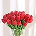JUSTOYOU 20pcs Artificial Tulips Flower Real Touch Bridal Bouquet for Wedding Home Décor (Red)