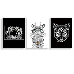 3 Panel Black and White Cat Painting Wall...