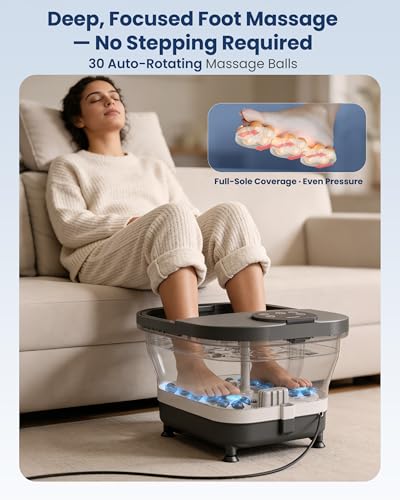 COMFIER Electric Foot Spa Massager with Heat & Automatic Rolling Massage, Adjustable Temperature, 180° Surround Water Spray, Large LED Display, Detachable Massage Plates, Gift for Family and Friends