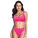 Dixperfect Two Pieces Bikini Sets Swimsuit Sports Style Low Scoop Crop Top High Waisted High Cut Cheeky Bottom (S, Pink)