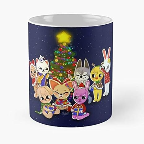 Amazon Com Ninos Minho Bang Chan Leeknow Felix Changbin Navidad Skzoo Stray The Best 11oz Taza De Cafe De Ceramica De Marmol Blanco Kitchen Dining
