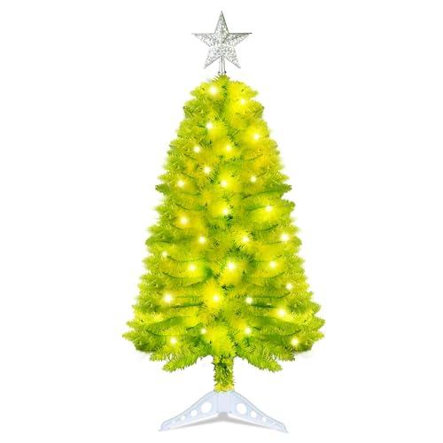 Photo 1 of [Timer & 8 Modes] 3Feet Christmas Tree Lime Green, Small Christmas Tree with Lights for Indoor Home Living Room Office Holiday Decor, Green Xmas Tree with Star Topper