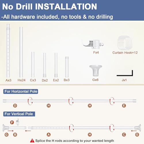 Dsocool Room Divider No Drilling Curtain Rod Wall Divider for Room Separation, 122-305cm(H) 70-290cm(W) Adjustable, Heavy Duty Partition Space Separator Freestanding Tension Curtain Stand, White