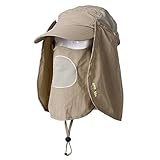 Summer Sun Hat, HOVEOX 360° Unisex Men Women Outdoor UV Protection Fishing Cap With Removable Neck&Face Flap Cover Sunscreen UPF 50+ Quick Drying Wide Brim Breathable Hat for Outdoor Activities, Khaki