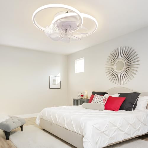 Homefire LED Ceiling Fan with Light – 36W Silent Ceiling Fan Lamp and Remote Control Dimmable 6 Speeds White Ceiling Fans and Reversible DC Motor for Bedroom Kitchen