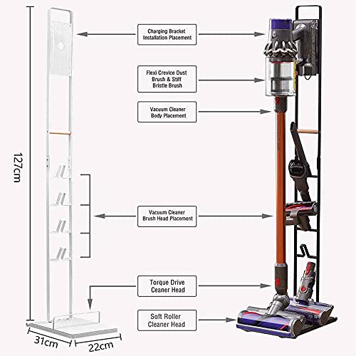 RUQIWEMI Vacuum Cleaner Stand Holder with Wheels for Dyson V15 V11 V10 V8 V7 V6, Metal Floor Stand Compatibel for Dreame T30 T20 V12 V11 V10,No Drilling the Wall (White)
