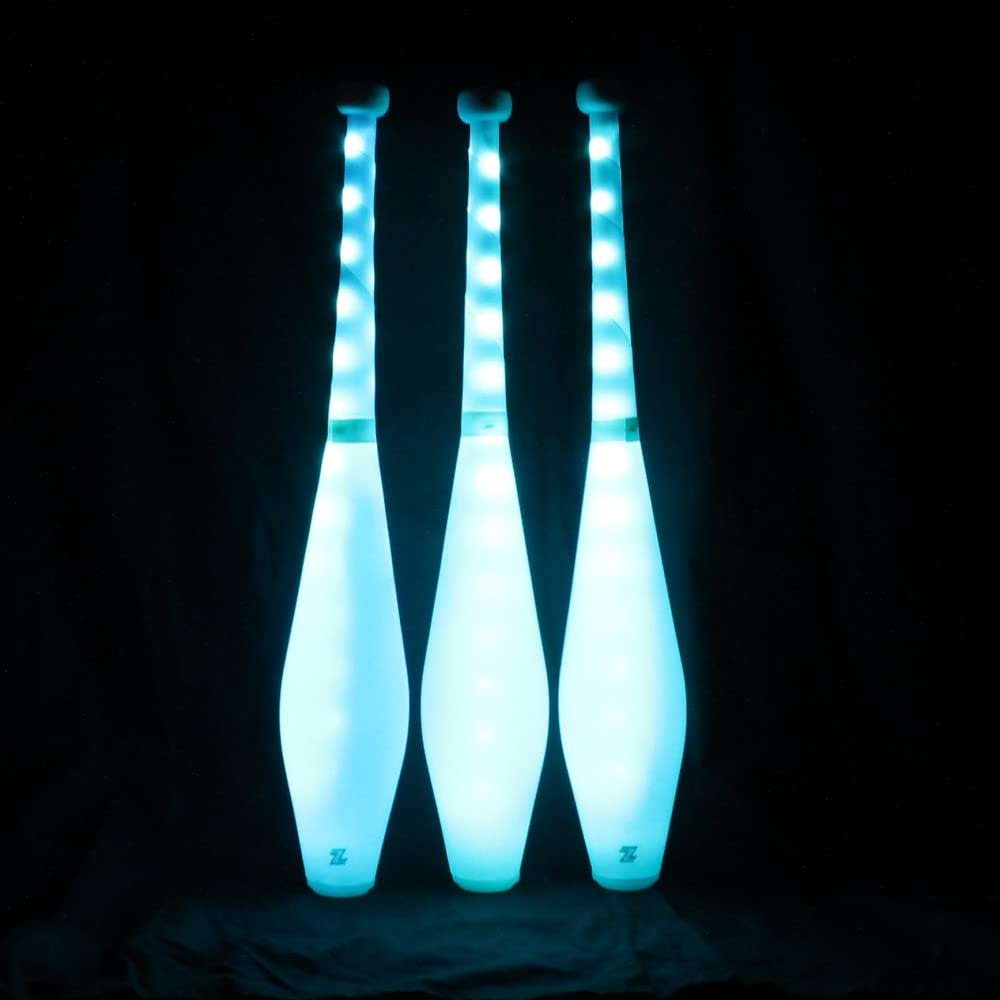 Zeekio - Multi-Color LED Light Up Juggling Clubs - with Charger & Wireless Remote - for Beginners, All Levels - Bright & Vibrant Colors Durable - 20.5”L - Set of 3