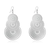 DMI Unique Jewelry Silver-Tone Alloy Hollow Out Flower Lightweight Bohemian Style Dangle Earrings