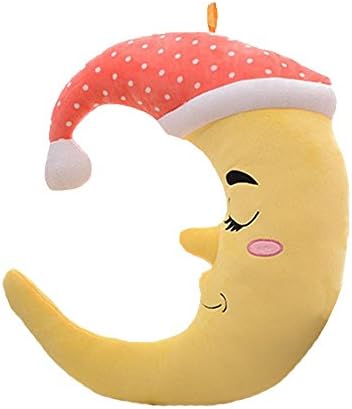 Plush Toys Cute Doll Girl Sleeping Moon Shape Pillow Doll Birthday Gift Eyes Closed Emoji Cushion，Yellow