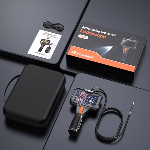 FOXWELL Y400 220° Rotatable Endoscope Camera with Light, 6.2 mm Endoscope Camera, Movable Head, IP67 Waterproof Inspection Camera, Endoscope Camera, 1080P Tube Camera, Channel Camera - 5.25 ft (1.6 Metres)