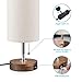 Hong-in Solid Wood Table Lamp Minimalist Design Bedside Nightstand Lamp with USB Charging Port Fabric Shade for Bedroom, Living, Study Room (Round)