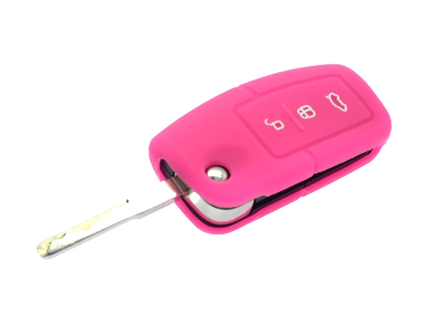 Nordecco Silicone Key Case Protective Cover Compatible With Ford S-MAX/C MAX/FOCUS/MONDEO/KUGA/FIESTA/FUSION Curved Key Fob 3 Button Flip Remote - One Size HOT PINK