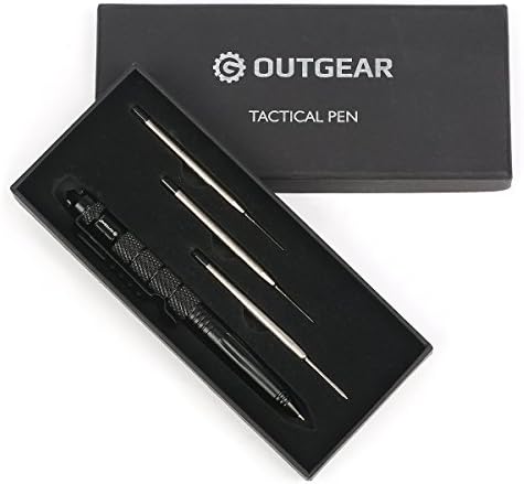 Outgear Tactical Pen Self-defense Weapon, Emergency Glass Breaker and Black Ink Ballpoint Pen, Made from Aircraft Grade Aluminum Alloy, with 3 Ink Refills (Black)
