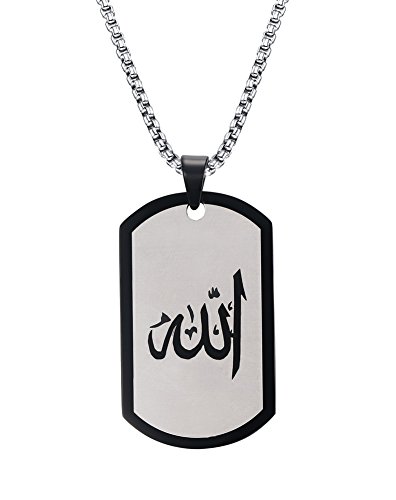 Stainless Steel Allah Dog Pendant Necklace,Arabic Islamic Muslim Religious Jewelry