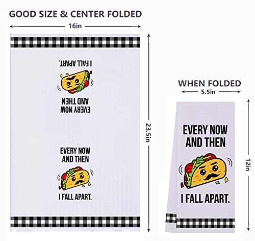 Funny Kitchen Towels, Cute Decorative Dish Towels Sets, Absorbent Waffle Hand Towels, Housewarming Gifts for New Home, Women, Mom, Set of 4, Funny House Warming Presents, Hostess Gifts