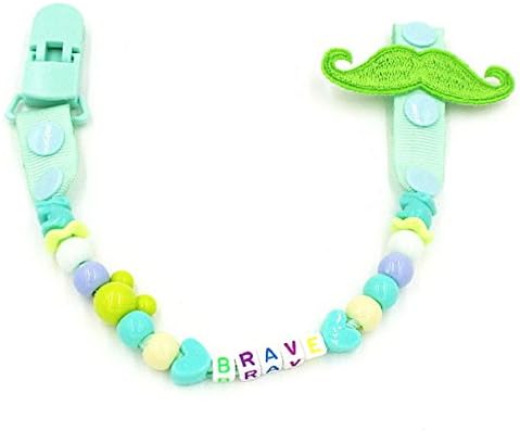 Lvge Wooden Soother Teethers Clip Chain Moustache Brave Green