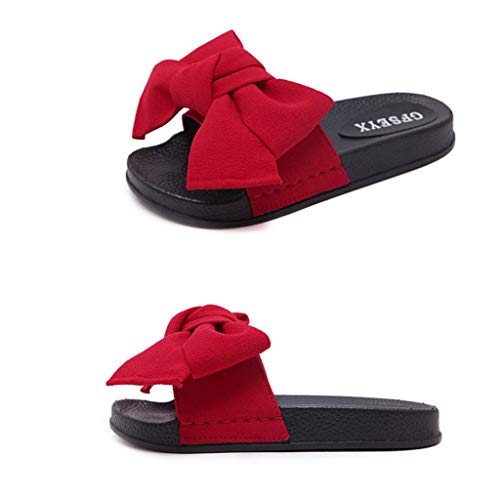 Women Bow Knot Non-Slip Shower Sandals,FAPIZI House Soft Foams Sole Pool Slippers Bathroom Slide Water Shoes Red