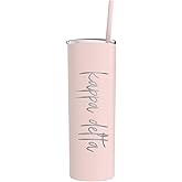 Go Greek Chic Kappa Delta Laser Engraved Skinny Tumbler with Straw (Blush)