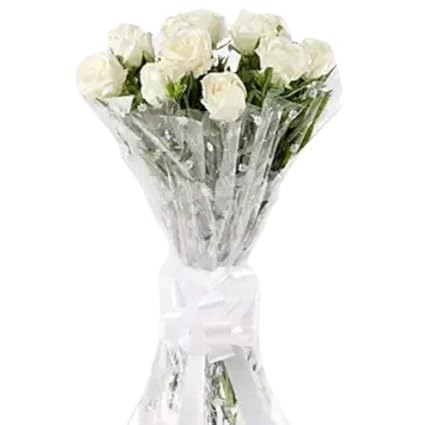 Floralbay Valentines Day Special Fresh Flowers Bunch of 10 White Roses in cellophane Packing (Bunch of 10)