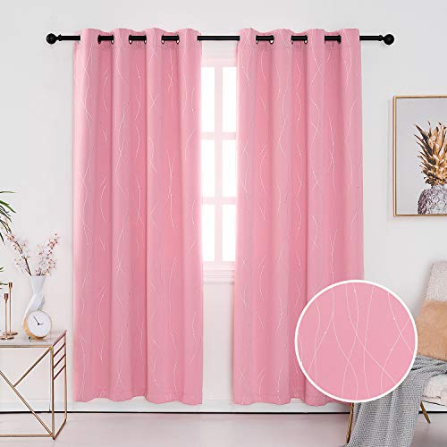 Anjee Occhiello Tende oscuranti termoisolanti e Tende Linea d\'onda con Pois Stampato per Soggiorno Camera da Letto Camera dei Bambini Due tiranti Coordinati 46 x 72 Pollici Rosa