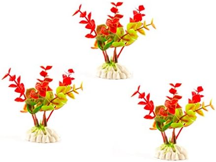 (3-Pack) 4" Red / Green Decorative Aquarium Plants