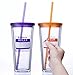 Cupture Classic Insulated Double Wall Tumbler Cup with Lid, Reusable Straw & Hello Name Tags - 24 oz, 2 Pack (purple/orange)