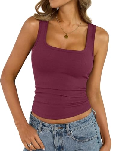 Womens Cotton Ribbed Square Neck Tank Top