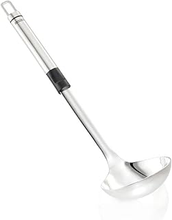 Leifheit Schöpflöffel 34 cm ProLine-Serie, Suppenkelle aus rostfreiem Edelstahl, hochwertiges Design, Schöpfkelle mit ovalem Griff und praktischer Aufhängeöse, Soßenlöffel, Kochlöffel, silber