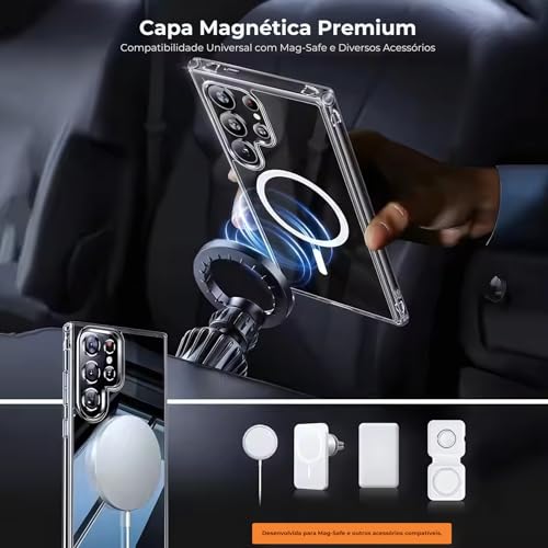 Capa para Samsung [Galaxy S25] Capinha Slim Premium com [Proteção de Câmera] Magnetica Clear Case Transparente [Anti-Amarelamento], Compatível com MagSafe e Anti Impacto (6.2 Pol)