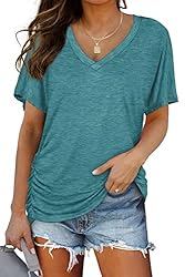 Cute Womens Tops Short Sleeve V Neck Shirts Solid