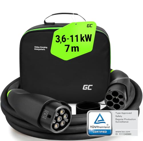 Green Cell GC Snap Typ 2 Ladekabel 11kW 7m 16A fuer EV Elektroautos Typ 2 auf Typ 2 3-Phasig TUEV Kompatibel mit Model Y 3 S X, ID.3, ID.4, ID.5, Q4 e-tron, 500e, IONIQ 5, Kona EV inkl. Premium Koffer