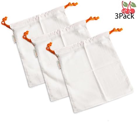 PreserveNext Reusable &amp; Washable (8" x 10") Organic Cotton Produce / Grocery Bags - Small (3 Pack)