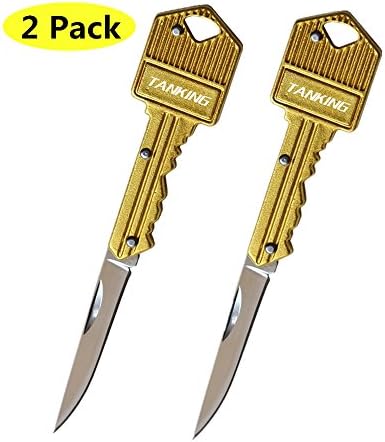 TANKING 2 Pack Keychain Folding Pocket Knife/Self Defense Keychain Knife(Gold)