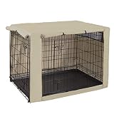 HiCaptain Polyester Dog Crate Cover - Durable Windproof Pet Kennel Cover for Wire Crate Indoor Outdoor Protection (42 inches, Light Tan)
