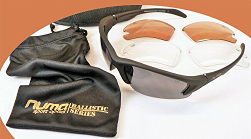 Numa Tactical 'Chisel Tactical' Military Sunglasses - Black Frames - 3 Lens Kit (Grey, High Contrast, Clear)