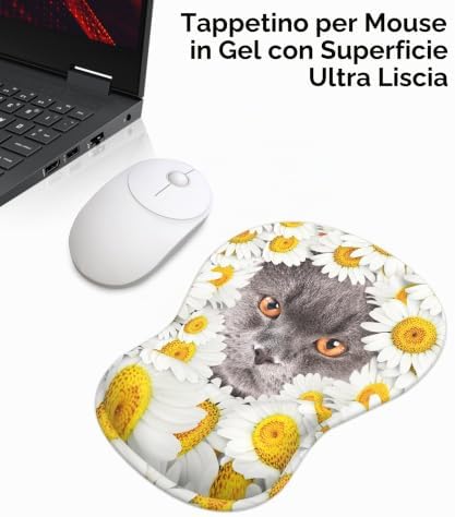 Tappetino Mouse con Poggiapolsi Gel,Ergonomico Mouse Pad con Base Antiscivolo per Casa e Ufficio(Gattino-3)