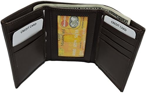 RFID Blocking Tri-fold Genuine Cow Hide Leather Wallet In Wallet Box(Black)