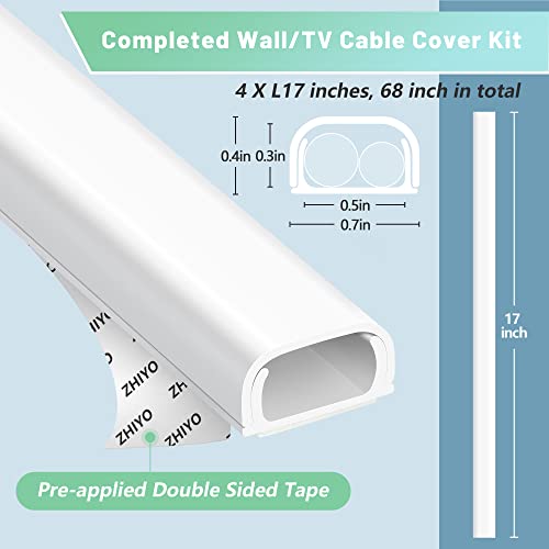 Wire Covers for 2 Cords, 68in Wire Hider On Wall Mounted, Beige Cord