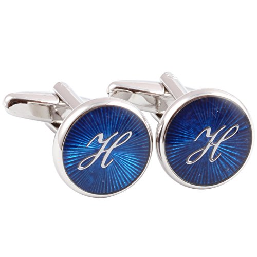 Hj men s 2pcs rhodium plated cufflinks silver initial l…