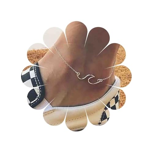 Yienate Boho Ocean Wave Beach Charm Anklet Silver Dainty Ankle Chain Bracelet Fashion Minimalist Foot Chain Jewelry for Women and Girls