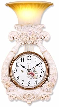 LQXZM- European harp creative wall lamp wall clock, night light mute big hanging table, simple living room clock, bedroom quartz clock,A