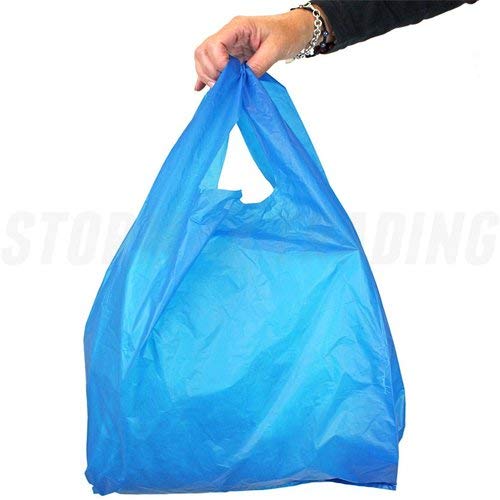 100 x Strong Blue 'Vest' Style Plastic Carrier Bags 12" x 18" x 24" (28 Micron) Unipack Brand