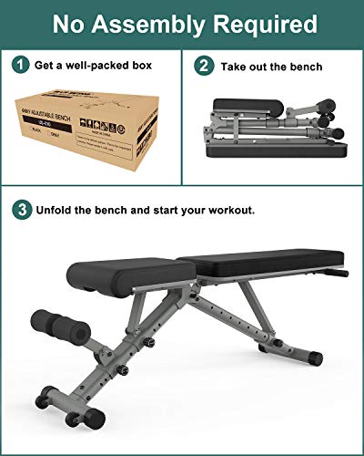 BARWING Adjustable Weight Bench- 800 lbs Folding Full Body Workout Bench with Dragon Flag, Automatic Lock Multi-Purpose Incline/Flat/Decline Bench for Home Gym Strength Training Gray