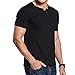 LTIFONE Mens Casual Slim fit Short Sleeve T-Shirt Single Button Placket Plain Henley v Neck Shirt(Black,M)