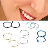 Chen10pcs Hot Colorful Stainless Steel Nose Open Hoop Ring Earring Body Piercing Studs Jewelry Set